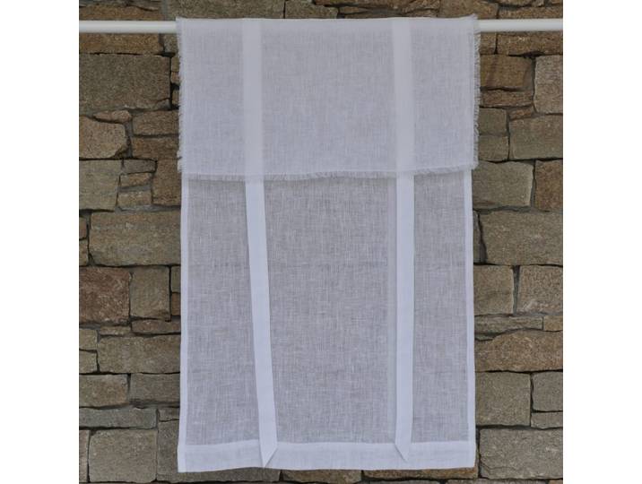 Store en lin blanc avec bords effilochés 45X70 CM