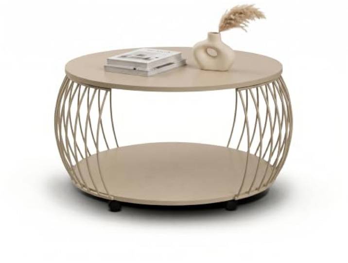 M2 Kollektion Taiwan 2 - Moderner Couchtisch (Ø 80 cm, H 46cm) Pulverbeschichtetes Metallgestell, lackierte MDF Platte cremeweiß Modernes Design auf Rollen, Pflegeleicht, stabil