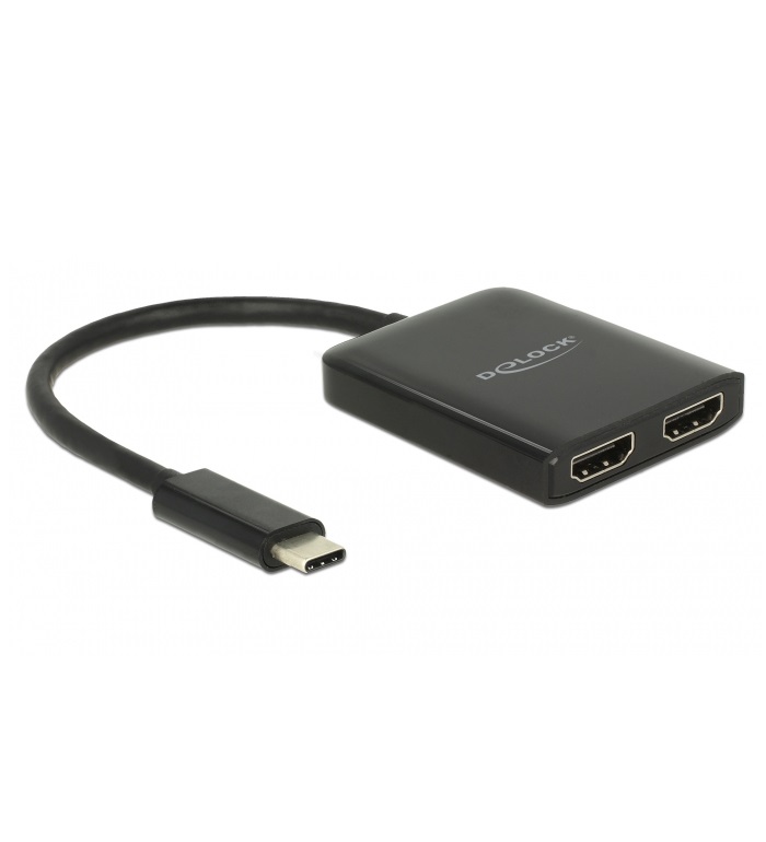 Delock Splitter USB Type-C" Stecker> 2 x HDMI Buchse DP-Alt Mode kompakt Digital/Daten Digital/Display/Video Schwarz (87719)