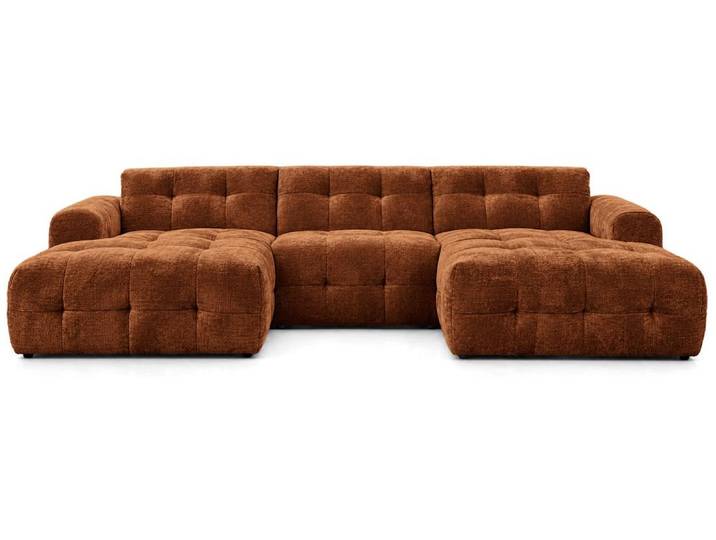 Best Mobilier Diane - Canapé panoramique en U 6 places en velours texturé \, Terracotta