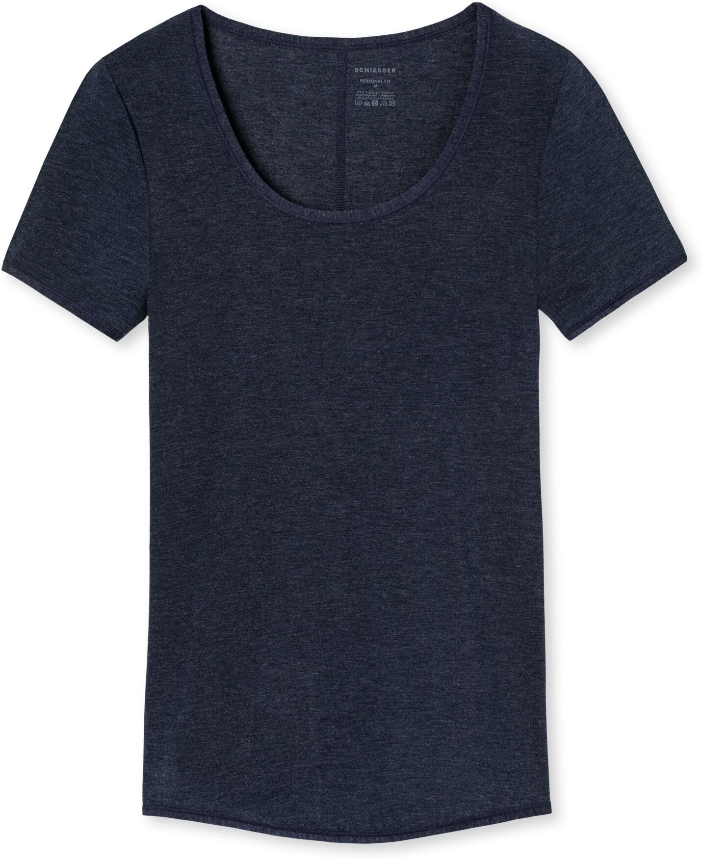Kurzarmshirt SCHIESSER "Personal Fit", Damen, Gr. 3XL, blau (nachtblau), Single Jersey, Obermaterial: 55% Viskose, 25% Polyester, 20% Elasthan, figurbetont hüftbedeckend, tiefer Rundhals, Shirts Kurzarmshirt, Rundhalsausschnitt, Single Jersey, ohne stören
