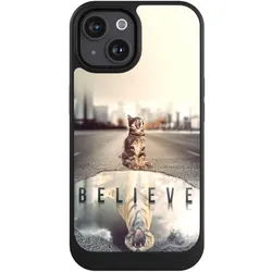 Nivocase Hülle für Apple iPhone 15 Handyhülle NIVOcore Case Schwarz Motivation Tiere Tiger (Apple iPhone 15), Smartphone Hülle, Schwarz