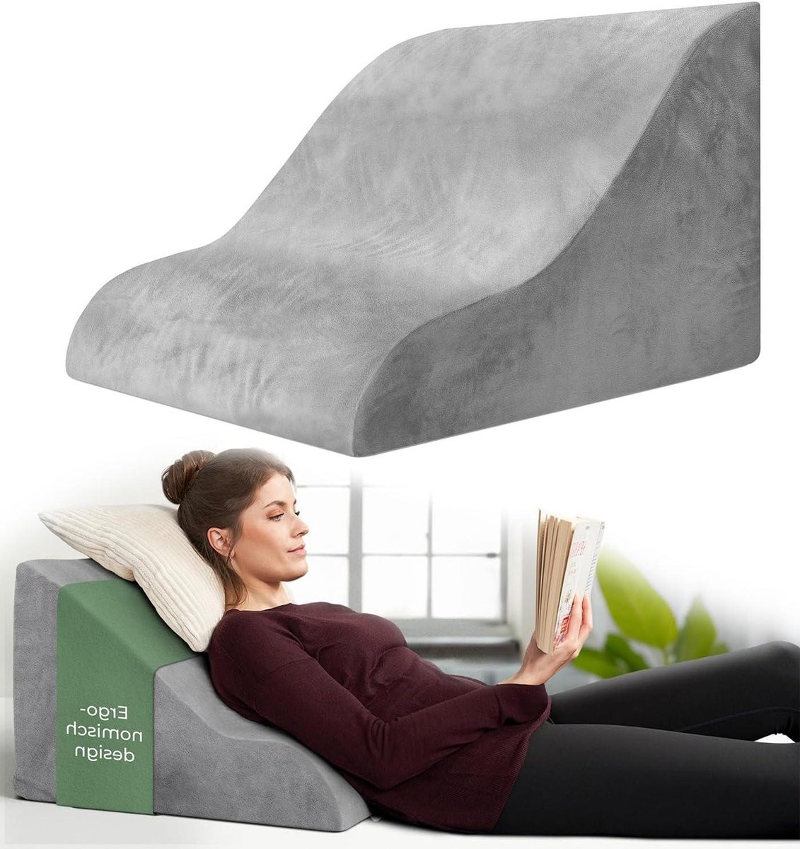 Ergonomisch Leeskussen met Traagschuim Vulling - Grijs - Breed