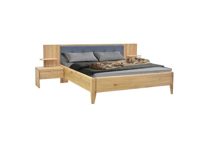 Linea Natura Bettanlage, Wildeiche, Anthrazit, Holz, Textil, Wildeiche, massiv, 180x200 cm, gepolstertes Kopfteil, Schlafzimmer, Bett, Bettanlagen