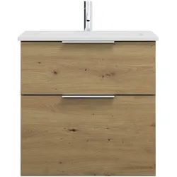 burgbad Eqio Mineralguss-Waschtisch inklusive Waschtischunterschrank, 620x490x618mm, SHCB062F5662C0001G0146, Farbe: Eiche Dekor Urban / Eiche Dekor Urban, Griff Chrom G0146