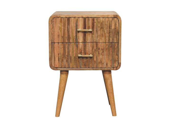 Artisan Furniture Beschlag T-Bar Riffel, beige, Braun, Mangoholz, Echtholz,Mangoholz, Holz Optik, 2 Schubladen, Quadratisch,Quadratisch, Haarnadel, 45x65x35 cm, Schlafzimmer, Nachttische