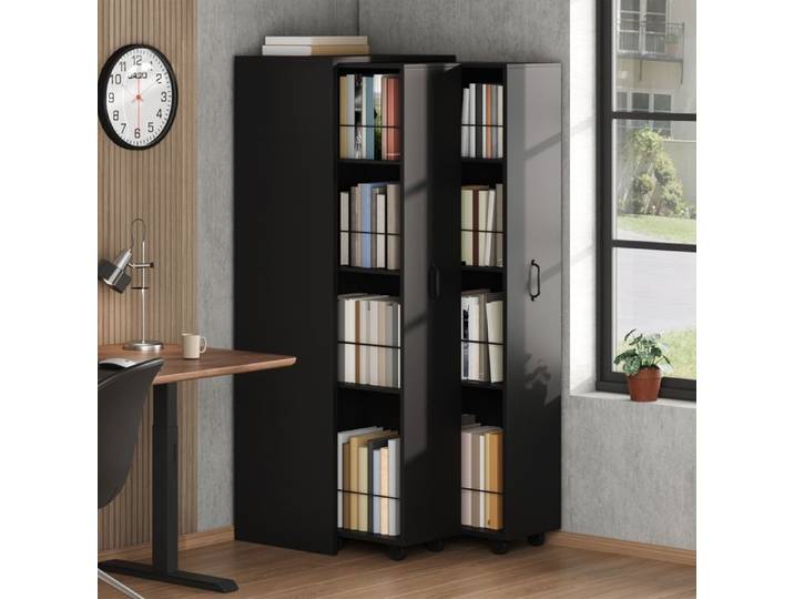 Bibliothèque extensible à roulettes 4 niveaux interchangeable gauche/droite Noir - rangement salon cuisine - 51.5x41x158 cm