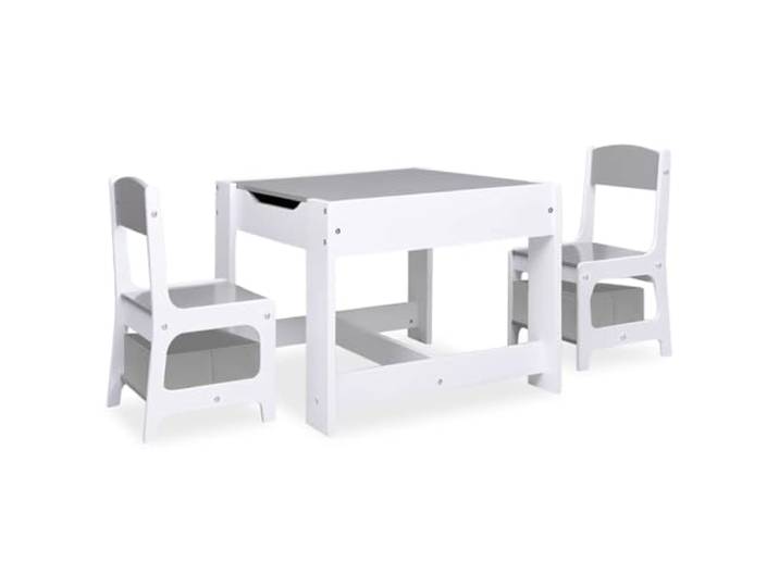 FDSAQOPT Tisch mit 2 Stühlen Weiß MDF Abnehmbare doppelseitige Tischplatte, Whiteboard, Kreidetafel, integrierter Spielbereich, Aufbewahrungsfach