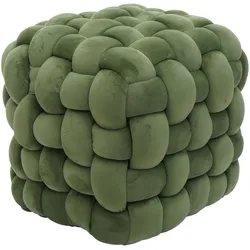Mendler Hocker HWC-Q48, Sitzhocker Ottomane Polsterhocker Knoten-Pouf, Samt (220g/m2) 39cm ~ grün