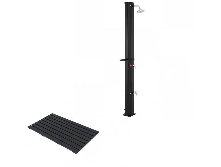 Vloerelement voor Zonnedouche 100 x 60 x 2,5 cm + 60 L Zonnedouche incl. Afdekking Zwart Set