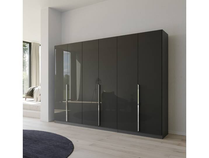 Kleiderschrank Drehtürenschrank Glamour , 6-türig , effektgrau Hochglanz / grau metallic 271x210