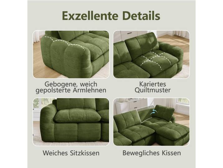 HOMVRA Canapé d'angle modulaire 2 places avec pouf chenille verte sans montage