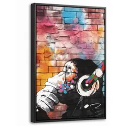 LEINWAND Bilder mit Rahmen - Affe - Graffiti - Musik - 40x60