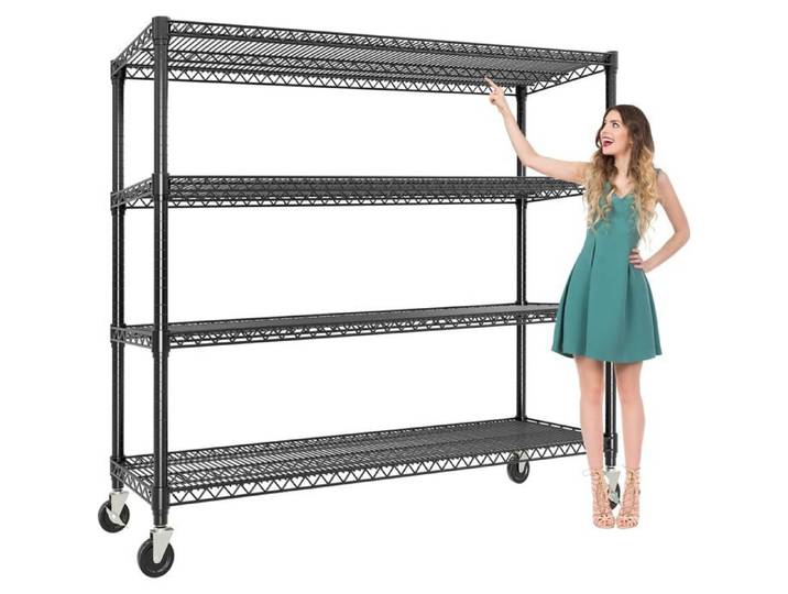 Koioplie Étagère de Rangement Métal 4 Niveaux - Charge Lourde 1200kg Roulettes Verrouillables Hauteur Réglable - width 45CM