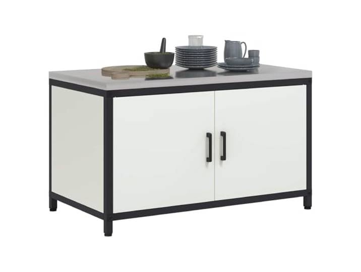 KTHLBRH HATTEM Küchenunterschrank weiß 90 x 50 x 53 cm Stahl 2 Türen, robuste Struktur, einfache Montage, geeignet für den Außenbereich, Regalbretter