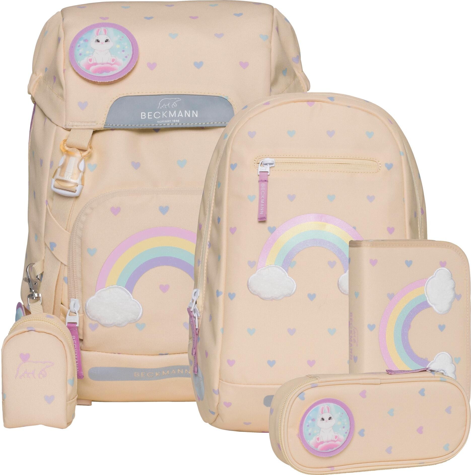 Schulrucksack BECKMANN "Classic Yellow Heart 6-teilig", Kinder, Gr. B/H/T: 24cm x 37cm x 25cm, gelb, Rucksäcke Schulrucksack gelb B/H/T: 24cm x 37cm x 25cm