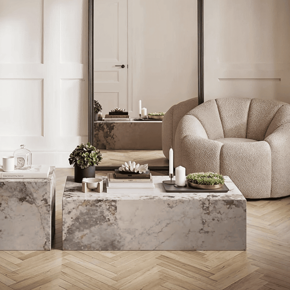 Samoa Taupe & White Marble Rectangular Coffee Table
