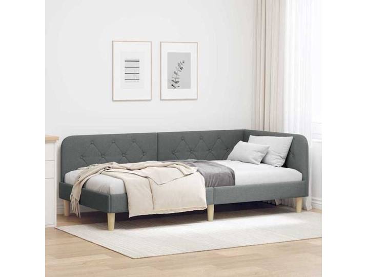 L-Shaped Corner Sofa Bed Frame Dark Grey Fabric 90 x 200 cm Reversible Armrest Space-Saving Design
