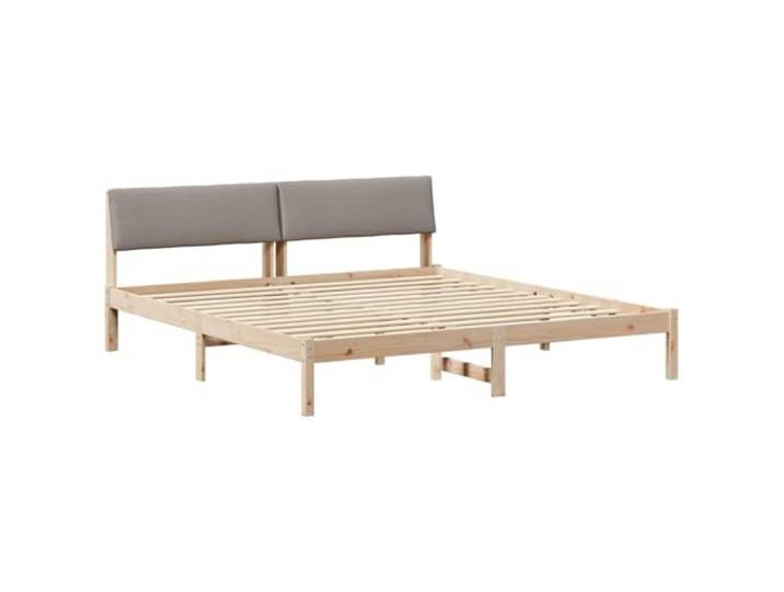 PUGYNBK Bettgestell mit Kopfteil, Braun und Taupe, 200 x 200 cm Massives Kiefernholz, Kopfteil mit Polyesterbezug, Wandmontage, zeitgenössischer Stil