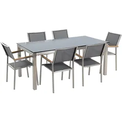 GARTENMÖBEL SET 6-Sitzer Glasplatte schwarz Textilbespannung grau Grosseto
