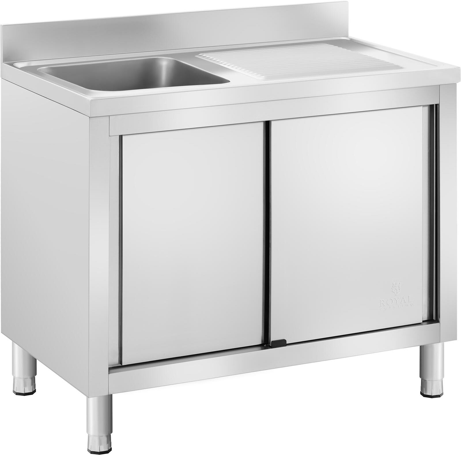 Plonge inox sur meuble - 1 bac - Royal Catering - Acier inoxydable - 100 x 60 cm RC-IKS11