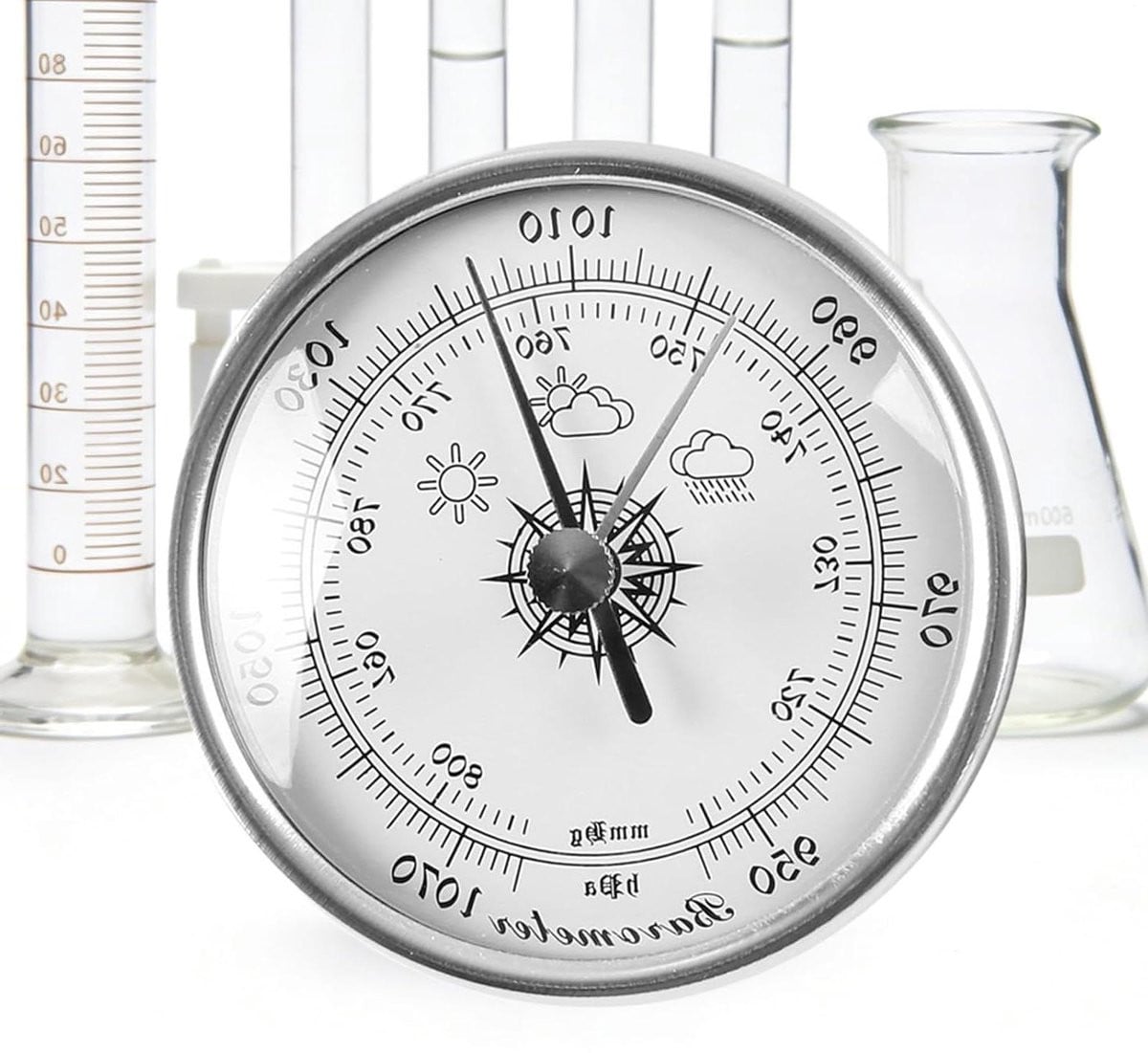 Zilverkleurige Precisie Barometer Weerstation met Gevoelige Sensor, Diameter: 7,2 cm