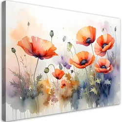 LEINWANDBILDER, Rote Mohnblumen pastellfarbener Feldblumen