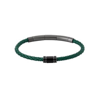 Armband POLICE "Carbon", grün, schwarz, gunfarben, Armbänder, Herren, 22cm, Edelstahl Leder, Edelstahl, Leder, Armband