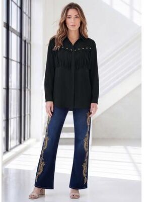 Plus Size Women's Fringe Big Shirt by Roaman's in Black (Size 14 W)
