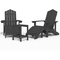 vidaXL Adirondack-Gartenstühle mit Hocker & Tisch HDPE Anthrazit