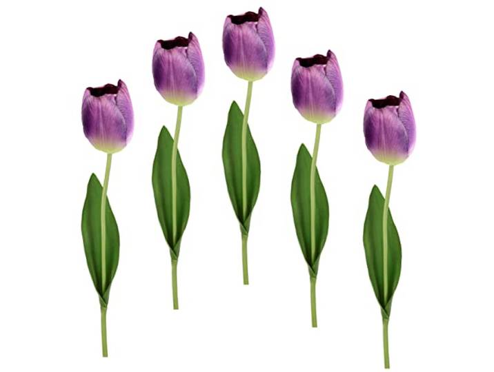 Flair Flower Real Touch Tulpen Tulpenknospen Tulpenbündel Tulpenbund Blüten Frühjahrsdeko Frühlingsdeko Osterdeko Kunstblumen - Künstliche Einzeltulpe Violett 67x4x4 cm