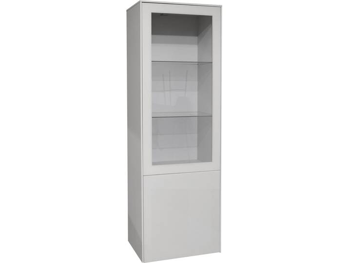 Standvitrine MÄUSBACHER Imola , grau (kreidegrau matt lack), B:61cm H:179cm T:42cm, Schränke, Standvitrine, Mäusbacher Vitrine mit Glas- und Holztür