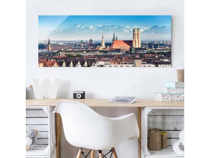 Tableau déco Munich Verre de sécurité ESG selon les normes DIN EN 12350-1 Bords sécurisés légèrement arrondis Multicolore 125 x 50cm