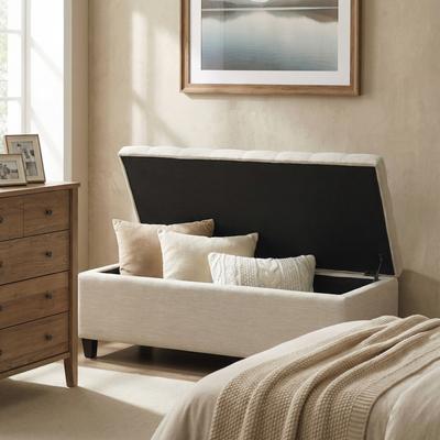 Upholstered Storage Ottoman Bench, Entryway Bench, End of Bed Bench, Ottoman Foot Rest for Bedroom