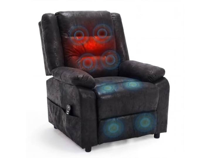 Elektrischer Fernsehsessel mit Aufstehhilfe, Liegefunktion, Massage, 200 kg Relaxsessel elektrisch, Sessel mit Aufstehhilfe für Senioren, Liegefunktion 165°, 3 Vibrationsmodi, Wärme, Schwarz Flockleder
