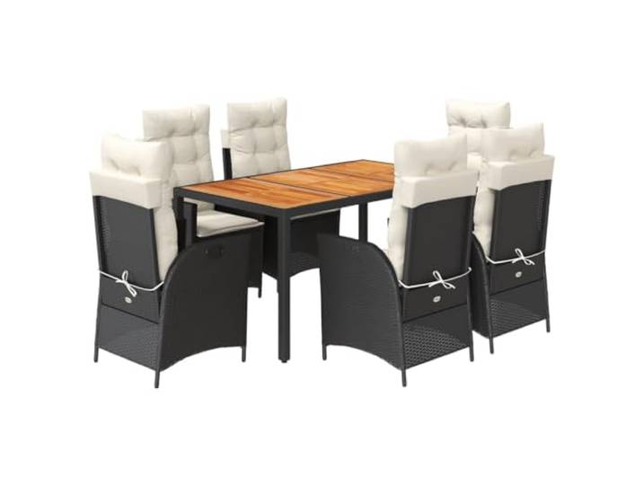 PUGYNBK Esszimmer-Set für den Garten, 7-teilig, synthetisches Rattan, Schwarz