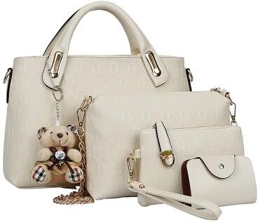 LightInthebox Women's 4-Piece Blue Handbag Set with Teddy Bear Charm - Stylish and Functional for Daily Use