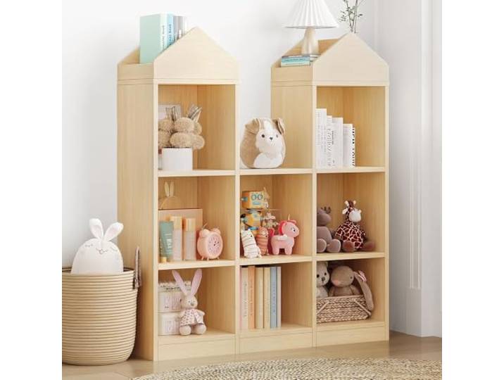 Garvee Bücherregal Kinder Schloss-Design mit Leseecke – Holzregal Multifunktionales mit Spielzeugregal für Kinderzimmer & Spielzimmer, 107.5 x 91 x 30 cm, Holzfarbe