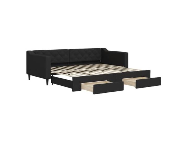 vidaXL Tagesbett Ausziehbar mit Schubladen Schwarz 90x200 cm Stoff