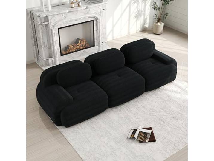 Ball & Cast Cord Sofa, Boneless Couch mit Ottomane, Ohne Montage, Sofa Modular mit Polsterung für Wohnzimmer, Schlafzimmer, Schwarz, 3 Sitze