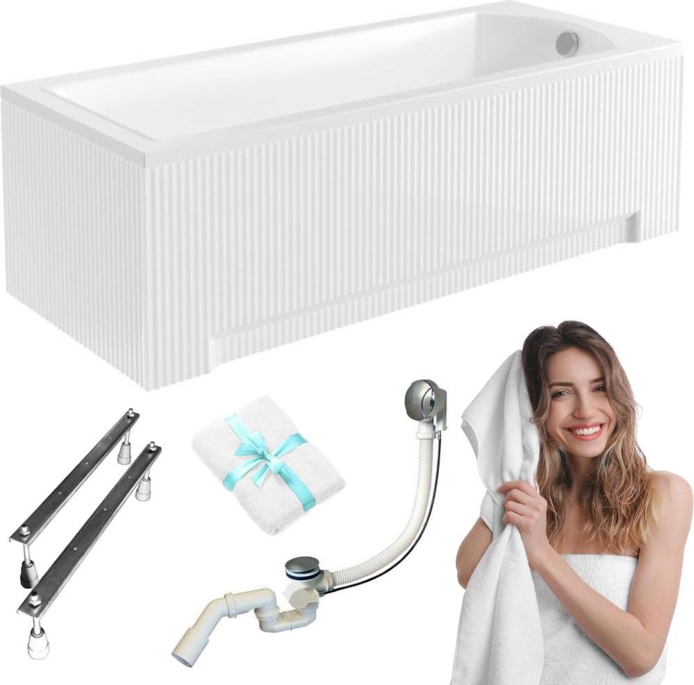 Aqua For You | Besco Shea Badewanne - 160x70cm - Antibakterielle Beschichtung - Automatischer Siphon - Montagezubehör - mit geriffelter Verkleidung