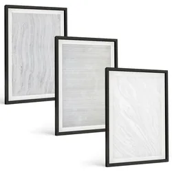 BILDER SET 3er Set - 40x60 cm Schwarzer Rahmen - Helle Sandmusterstrukturen