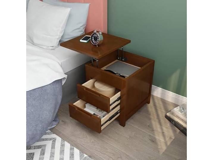 Nordic Massivholz Nachttisch Mit Lift Top Multifunktionaler Nachttisch Chevet Multifonctionnelle, Bureau À Utiliser Maintenant, Ensemble D'atelier D'art(Walnut(l))
