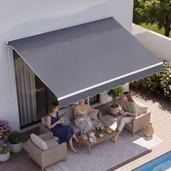 VEVOR Gelenkarmmarkise 2,5x2 m, Einziehbare Markise mit Handkurbel, Terrassenmarkise UPF 80+ Sonnenschutz, Sonnenmarkise, Balkonmarkise für Terrasse, Balkon, Garten, & Fenster, Grau