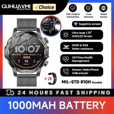 Uplift Picks Military GPS Tracker Smartwatch With AMOLED Display Bluetooth Calling Waterproof Sports Watch black Mesh 1000 Mah Bty 60 Days
