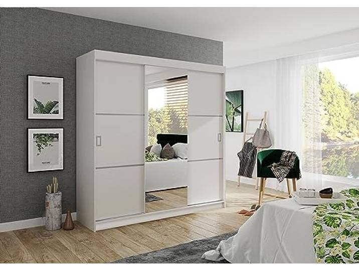 KIER FURNITURE Bill Kleiderschrank – Schlafzimmer – Kleiderstange – Schlafzimmerschrank – Kleiner Schrank – Kleiderschränke – 200x205x59 cm – Kleiderschrank Weiß