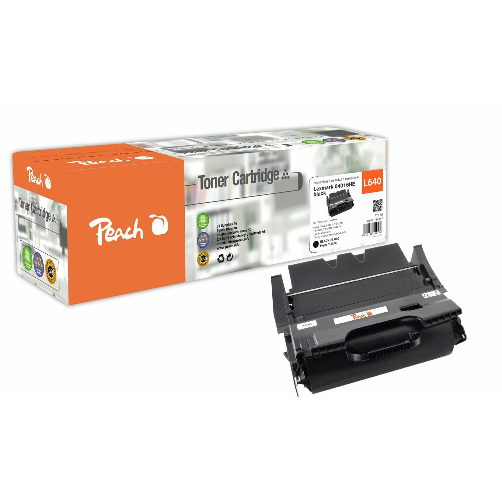 Peach L64 XBK Toner bk ersetzt Lexmark No. 64XBK, 64016HE für z.B. Lexmark Optra T 640, Lexmark Optra T 640 DN, Lexmark Optra T 640 DTN (wiederaufbereitet)