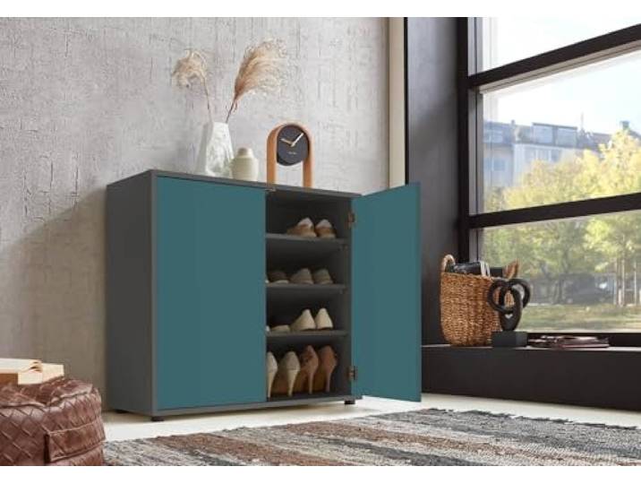 Schuhkommode Kommode Aktenschrank »Mailand 4« Schlafzimmer, bis zu 16 Paar Schuhe, wählbar (Anthrazit/Petrol)