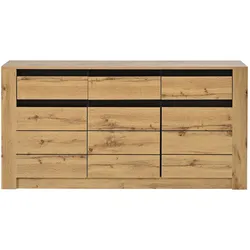 SIDEBOARD 135cm mit Wellenholzoptik, 3 Schubladen & Schrankfächern, Naturholzfarbe