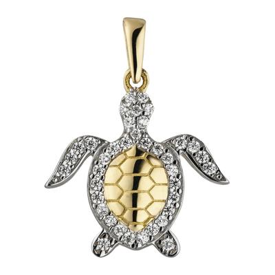 Kettenanhänger JOBO "Anhänger Schildkröte", gold (gelbgold 333, weiß), Schmuckanhänger, Damen, Gelbgold 333, Kettenanhänger, 333 Gold bicolor mit 38 Zirkonia